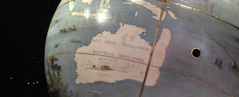 Image - Historical cartographic depiction of Australia (Nouvelle Hollande) on one of the "Globes of the Sun King" in the Bibliotheque Nationale de France collection.